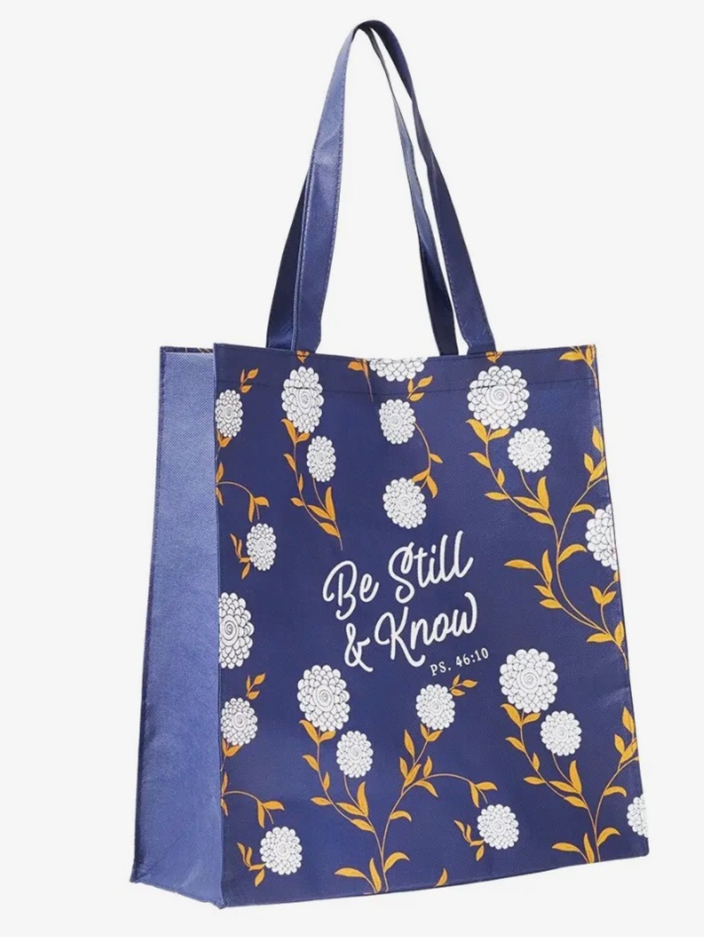 1271.  Be Still & Know Ps 46:10 Floral Navy Tote Bag